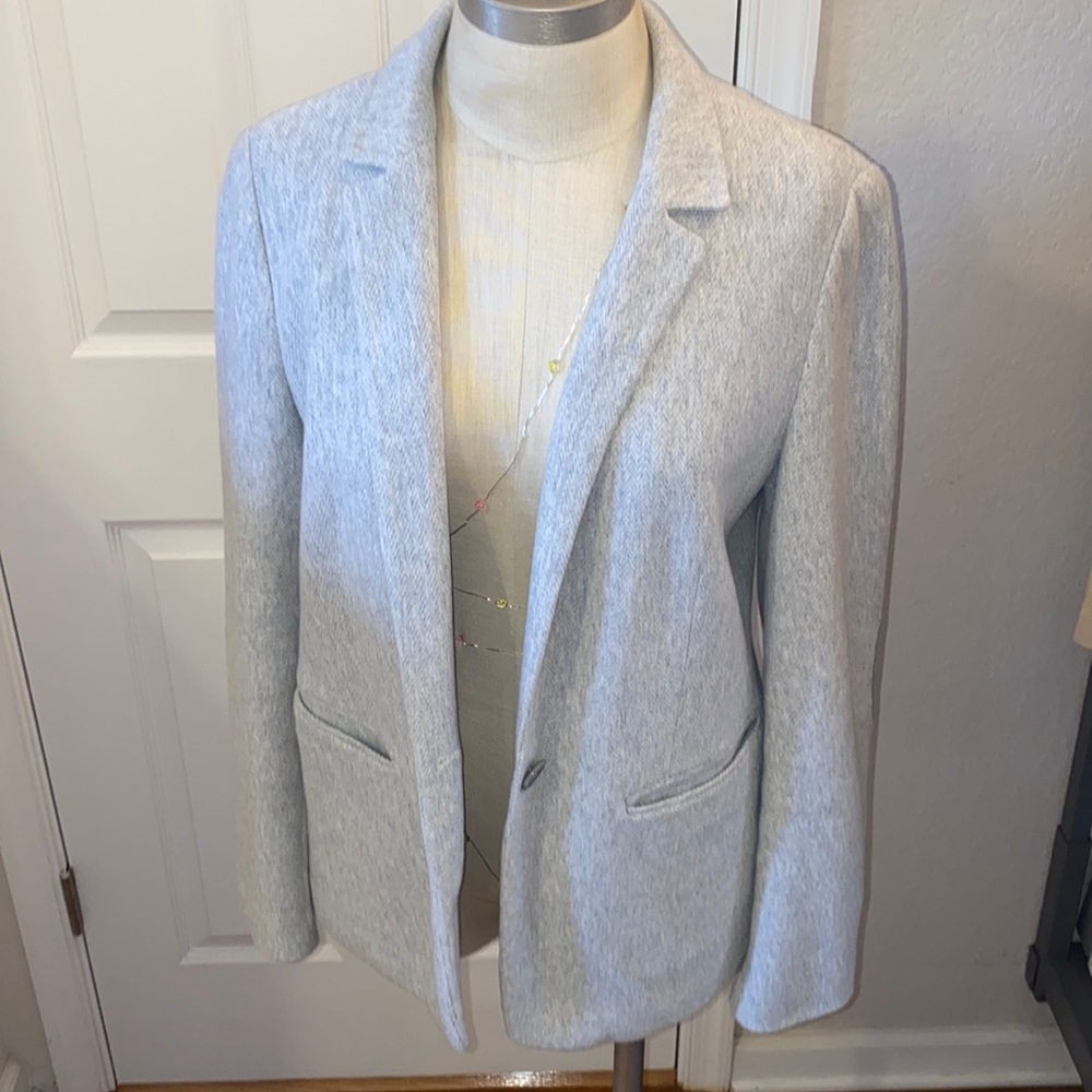 LOFT Grey Herringbone Knit Modern Blazer Size 12